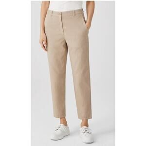 Eileen Fisher Organic Cotton Hemp Tapered Ankle Pants Tan 14 Minimal Neutral